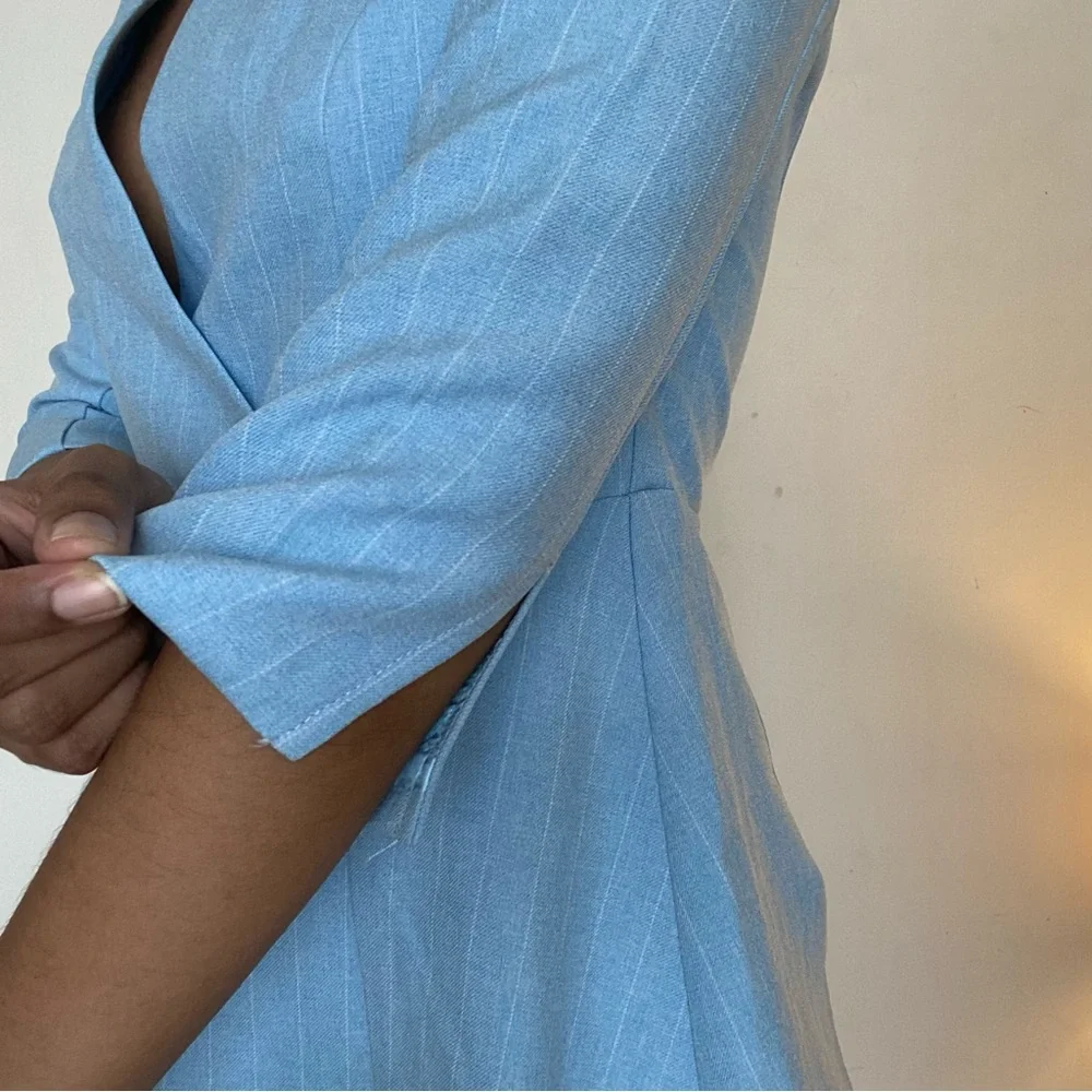 Korean brand ‘coffee and magazine’ pinstripe A line baby blue blazer dress. - Picture 6 of 6